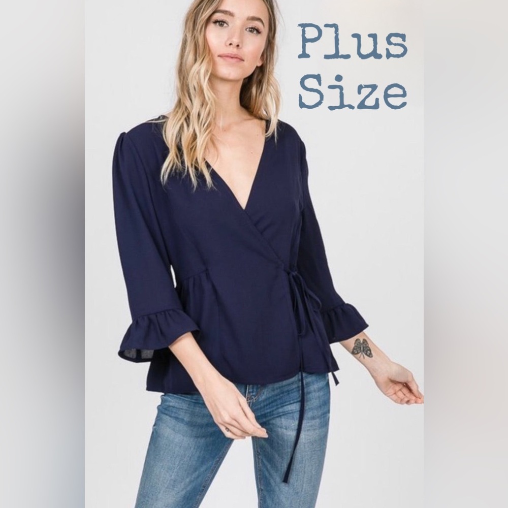NWT! PLUS-Innocent in Navy Ruffle Blouse